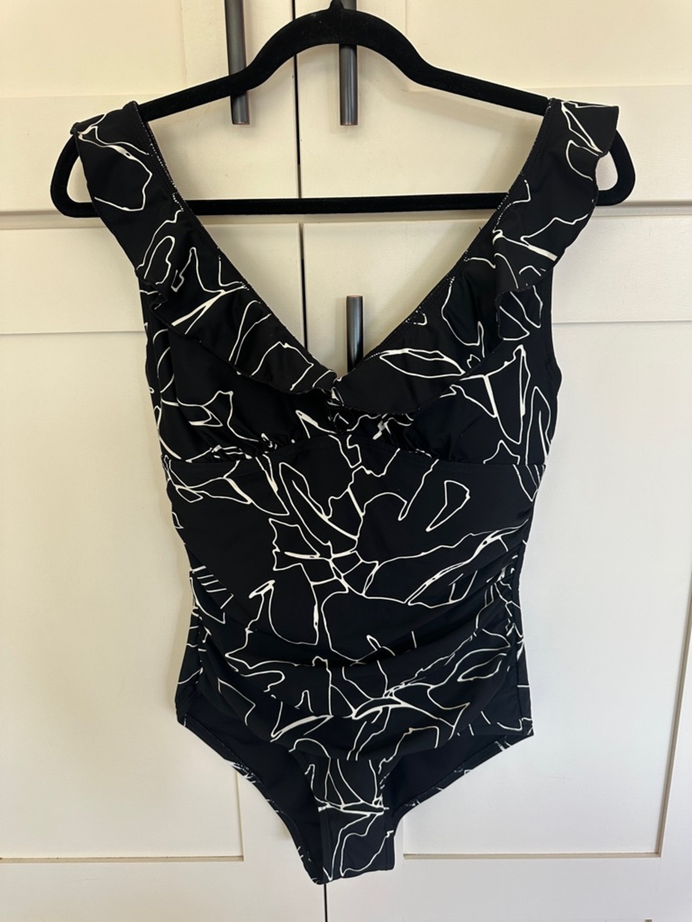 DKNY Ruffle Plunge Neck One Piece Swimsuit - Picture 3 of 16